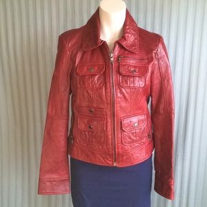 GUESS sz M, Red Leather Jacket
